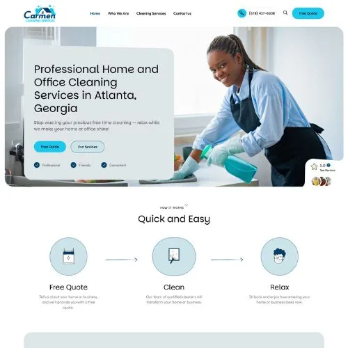 Miniatura del sitio web Carmen Cleaning Services que ofrece servicios de limpieza profesional para hogares y oficinas en Atlanta, mostrado en el portafolio.