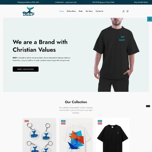 Miniatura de la página de inicio de la tienda de ropa Deepinc en Puerto Rico con colección de productos.
