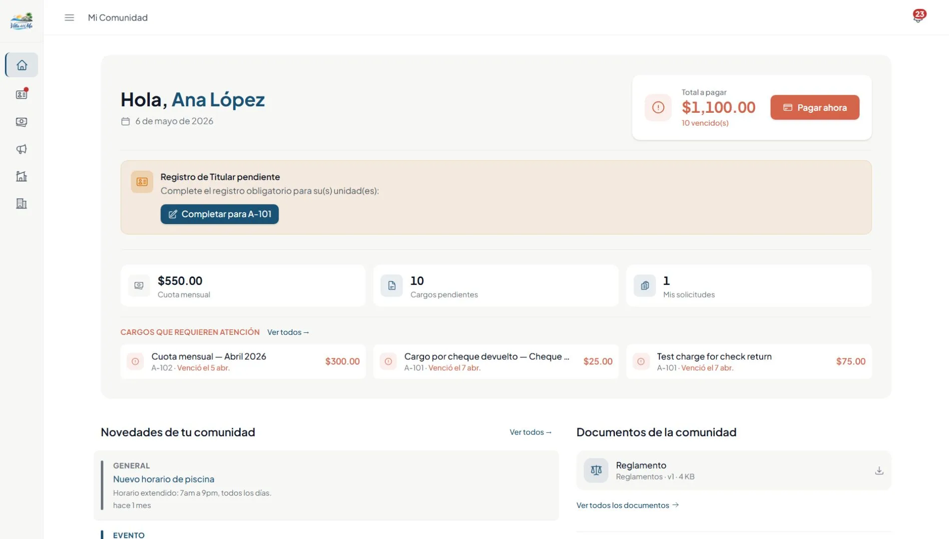 Portal de residentes de VCommunity con cobros, ATH Móvil y comunicaciones en Puerto Rico
