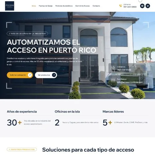 Diseño de página web en Puerto Rico para Access Controls, distribuidor de portones automáticos y control de acceso