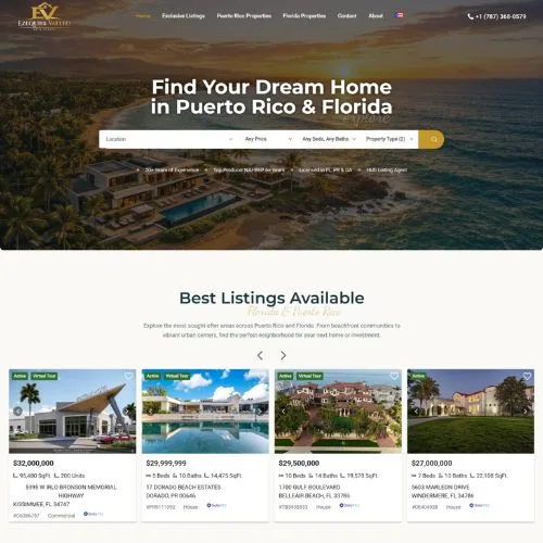 Diseño de página web en Puerto Rico para Ezequiel Vaello Real Estate, corredor de bienes raíces en Puerto Rico y Florida