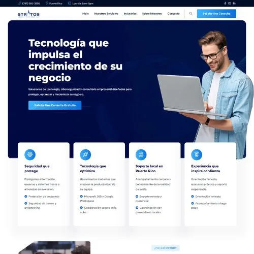 Diseño de página web en Puerto Rico para STRATOS Consulting Group, consultoría de IT y ciberseguridad